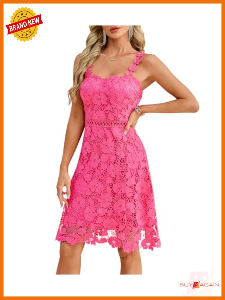 Lace Midi Dress Sweetheart Neck A-Line Cocktail Dress For Wedding & Party